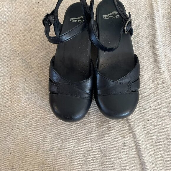 Dansko Woman's Black Leather Margrete Mary-Jane Sling-Back Clogs Sz 8.5 - 9 - Picture 2 of 13